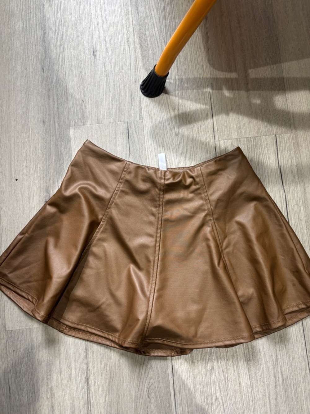 Faux Leather Tan Skater Mini Skirt